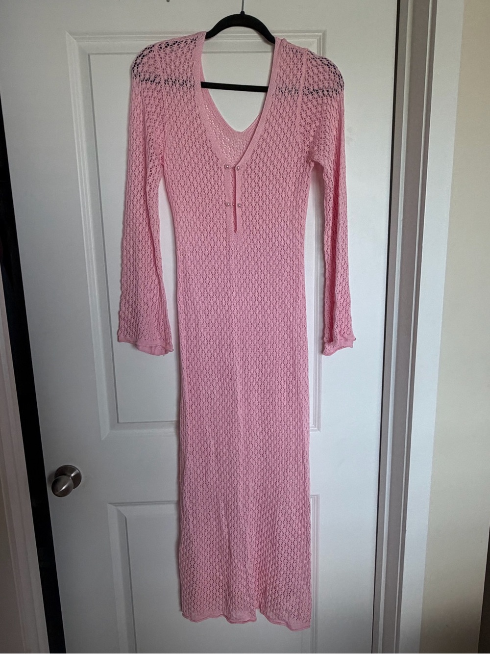 Pink Long Sleeve Knit Maxi Dress